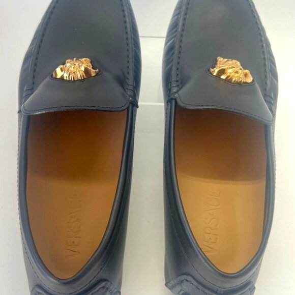 Versace Driver Medusa Shoes Vitello Black Leather Women Flats Size IT40 US10 - Picture 7 of 15